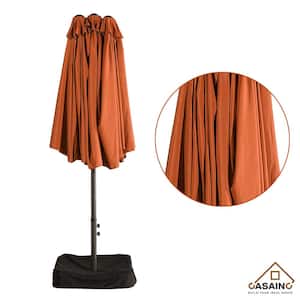 15 ft. Steel Market Patio Umbrella Double-Sided Twin Large Patio Umbrella with Base in Orange