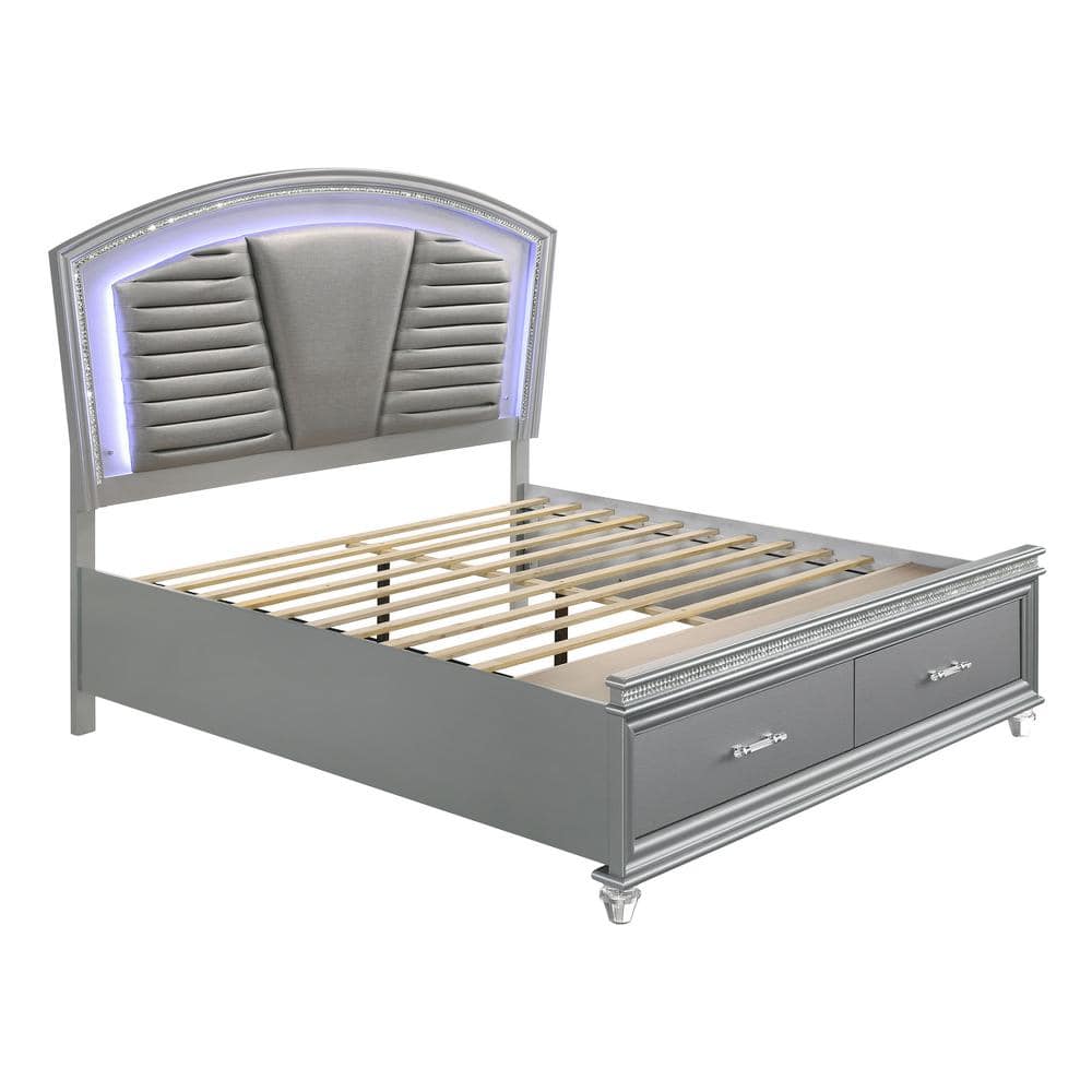 Litzler Silver LED Headboard California King Wood Frame Platform Bed With 2-Footboards -  Furniture of America, IDF-7899SV-CK