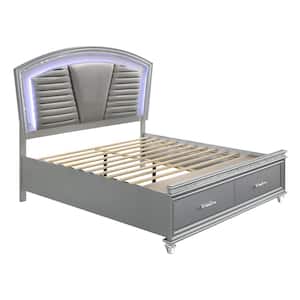 Litzler Silver LED Headboard Eastern King Wood Frame Platform Bed With 2-Foot Drawers