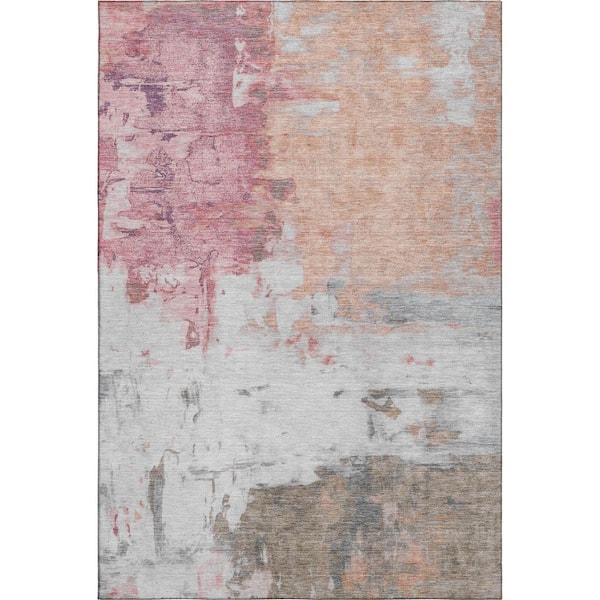 Mayfield Premium Machine Washable Abstract AMF1978 Salmon 5 ft. x 7 ft. 6 in. Area Rug