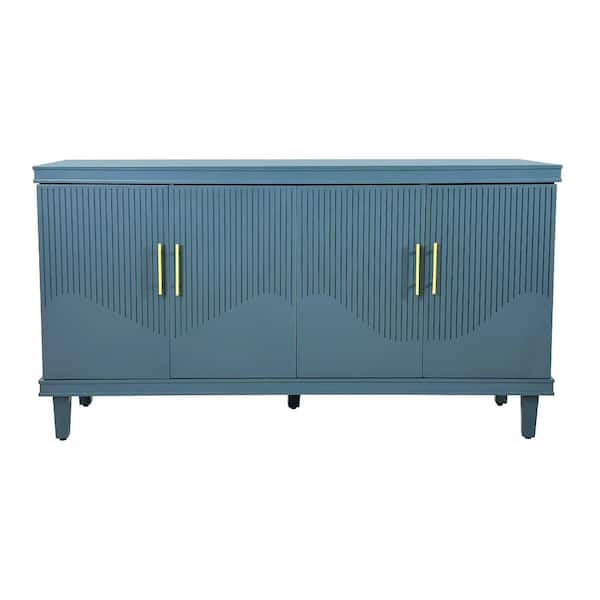59.84 in. W x 15.75 in. D x 32.28 in. H Blue Linen Cabinet with 4-Door