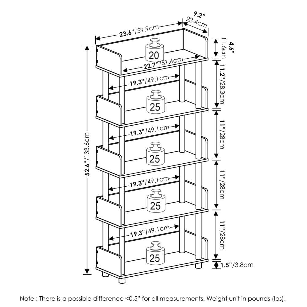 Walnut 5-Tier Toolless Freestanding Display Rack with PVC Tubes