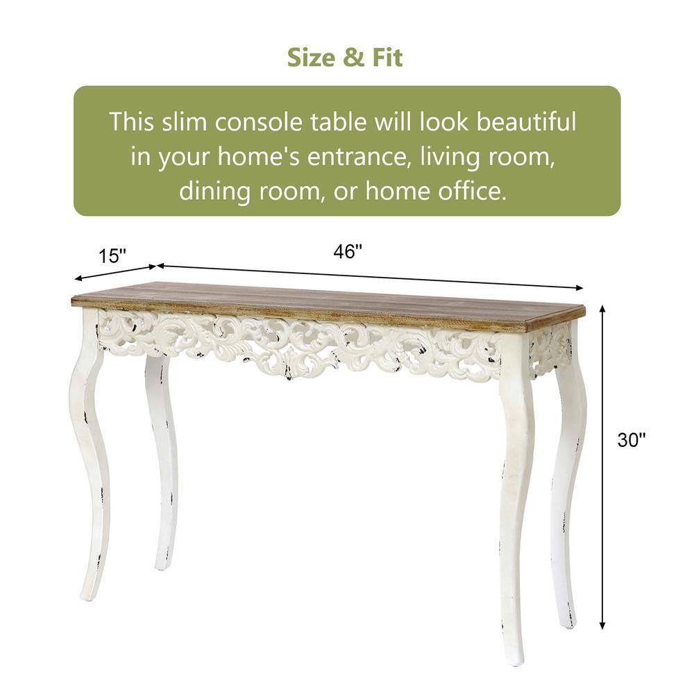 Victorian Off-White and Natural Wood Console Table with Storage