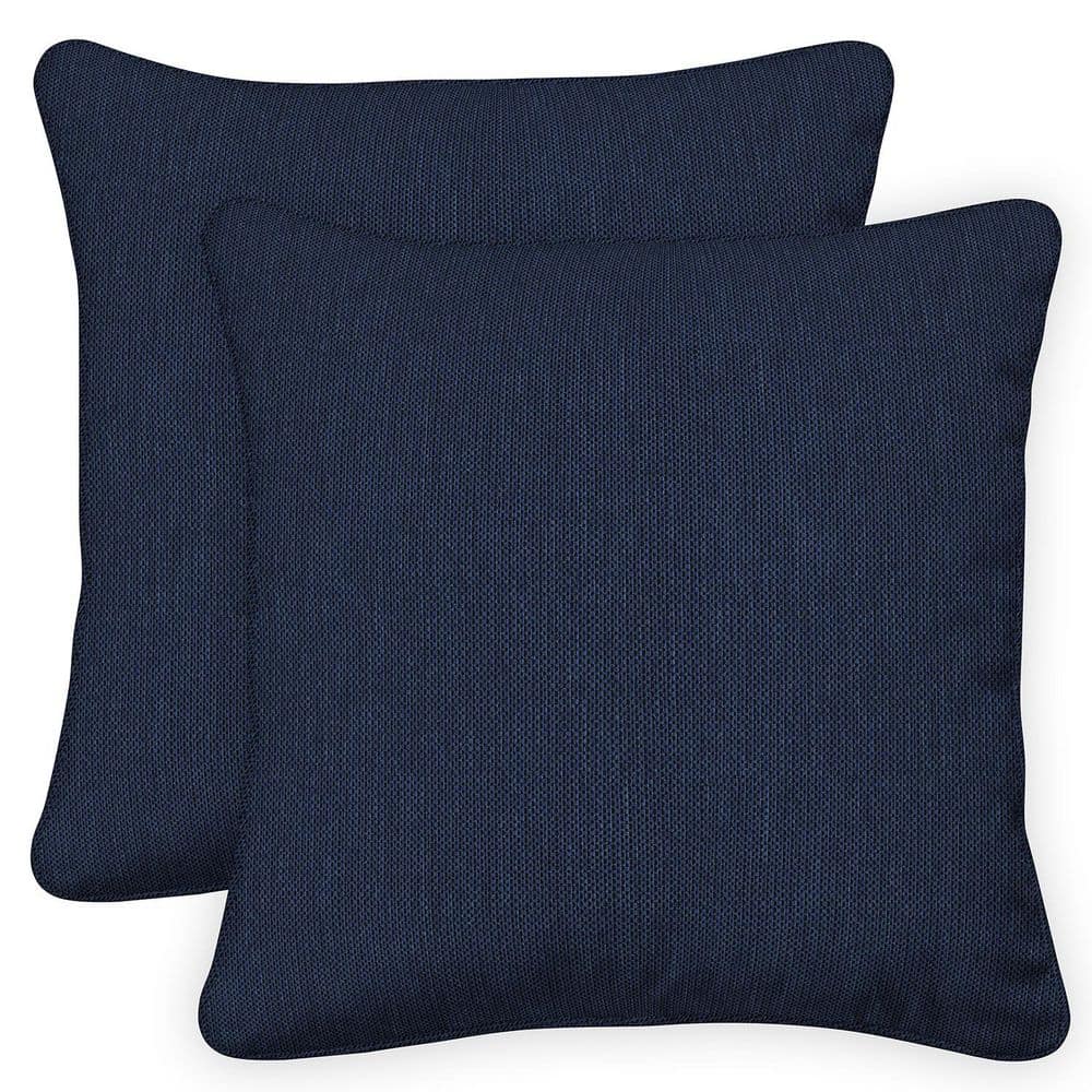 Outdoor Square Toss Pillow Textured Solid Indigo Blue (Set of 2)