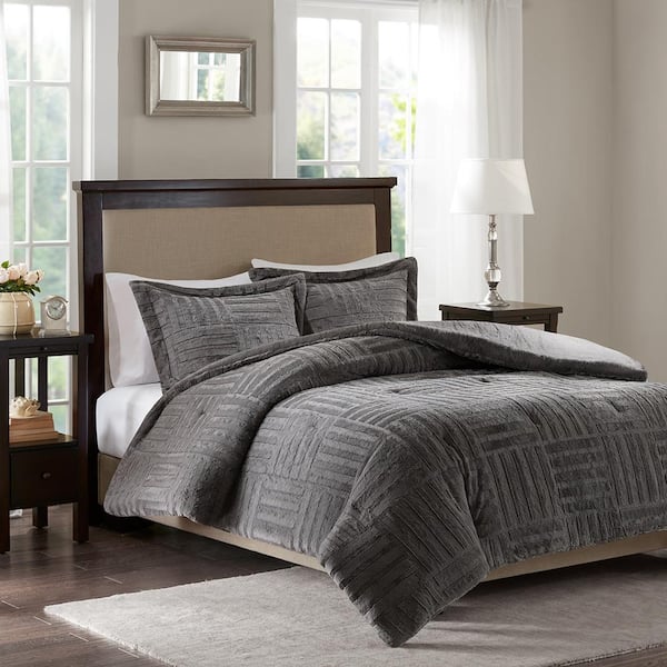 Madison Park Polar 3 Piece Grey Full Queen Comforter Set Basi10 0408 The Home Depot