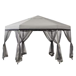 Vickery 11 ft. x 11 ft. Gray and Black 2-Tone Pop Up Portable Hexagon Steel Gazebo with Netting