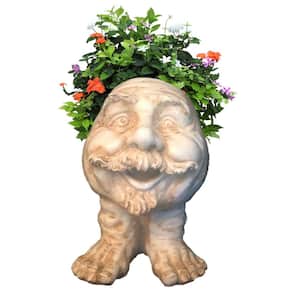 12 in. Antique White Uncle Nate the Muggly Statue Face Planter Holds 4 in. Pot