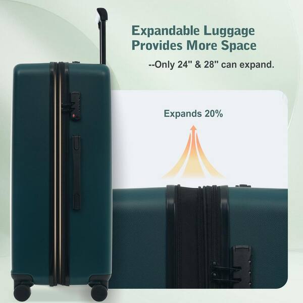 LIVACA 5-Piece Dark Green Hardside Expandable Luggage Set with