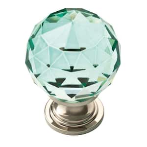 Faceted Crystal 1-3/16 in. (30 mm) Satin Nickel and Teal Round Cabinet Knob