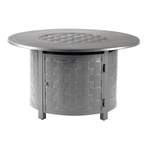 Oakland Living 44 in. x 44 in. Grey Round Aluminum Propane Fire Pit Table with Glass Beads, 2 Covers, Lid, 55,000 BTUs