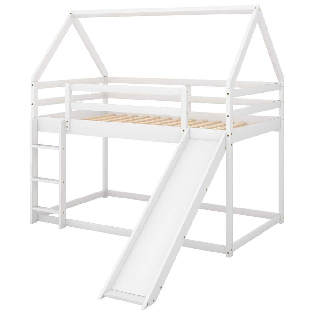 YOFE White Twin Size Bunk Bed with Slide and Ladder for Kids, Teens ...