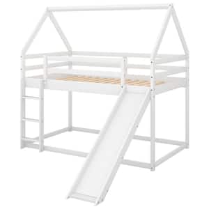 White Twin Size Bunk Bed with Slide and Ladder for Kids, Teens, Adults House Bed