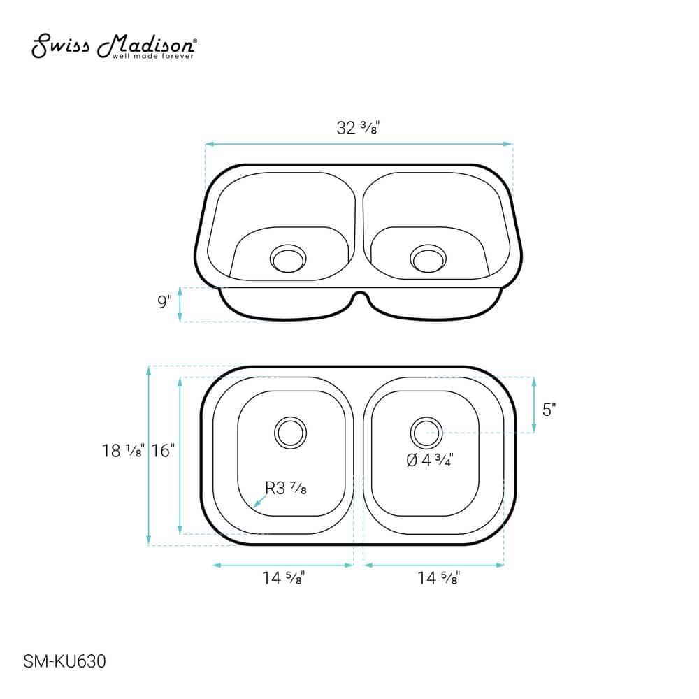 Toulouse 32 x 18 Stainless Steel Dual Basin Undermount Kitchen Sink