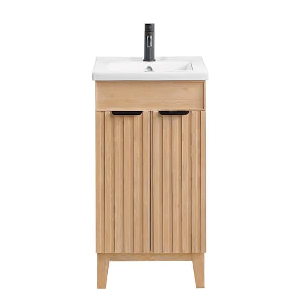 ROSWELL Palos 18.1 in.W x 18.1 in.D x 34.8 in.H Single Sink Bath Vanity in Fir Brown with White Ceramic Basin Top