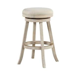 29 in. Ivory Backless Wooden Swivel Bar Stool with Round Fabric Seat
