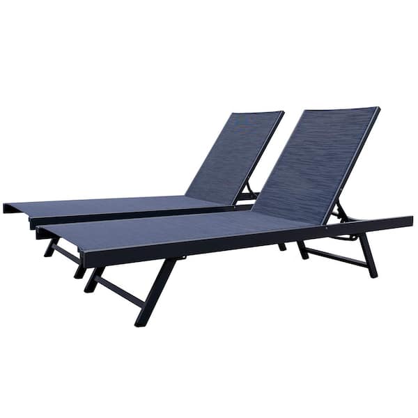 VIVERE Urban Sun Lounger Navy 2-Piece Sling Outdoor Chaise Loungers