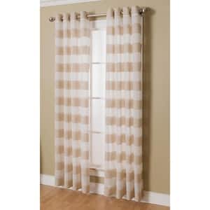 Arlen 50 in. W x 108 in. L Polyester, Linen and Cotton Sheer Window Panel in Tan and White