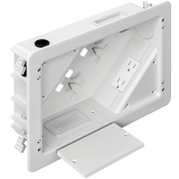 In-Wall TV Box with Flange, 2 Power Outlets and Cable Management Kit for Wall Mounted TV, New or Retrofit Installation