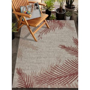 Camila Tropical Red/Beige 5 ft. x 7 ft. Palm Indoor/Outdoor Area Rug