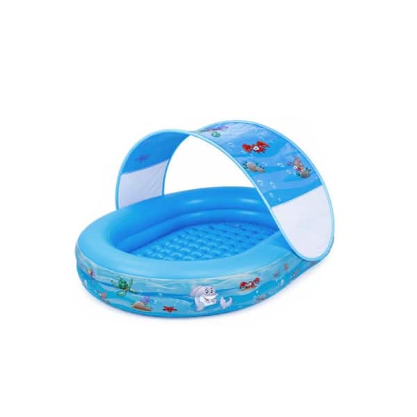 65"×46" Inflatable Kids Pool with Canopy & Sprinkler, Multi-scene water & ball pit for all seasons