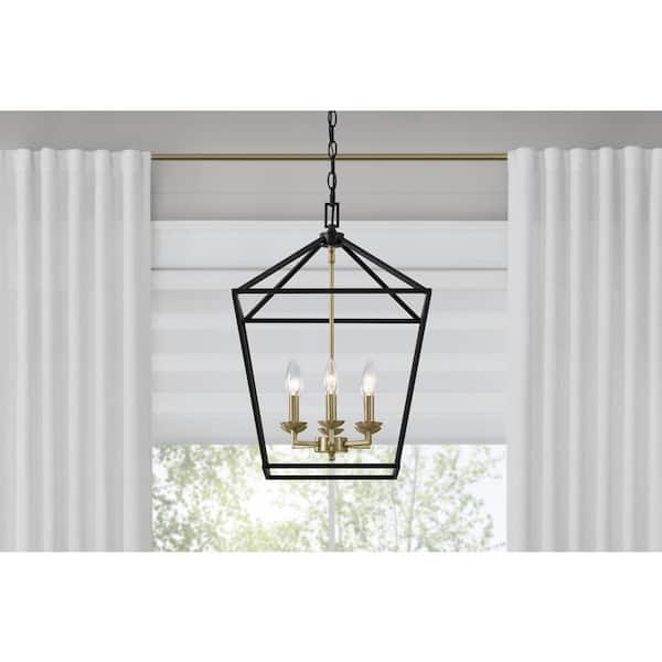Home Decorators Collection Weyburn 6-Light Black and Gold Farmhouse Chandelier Light Fixture with Caged Metal Shade
