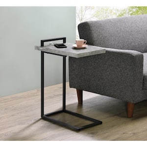 11.5 in. Cement and Gunmetal C-Shaped Wood Accent Table with USB Port