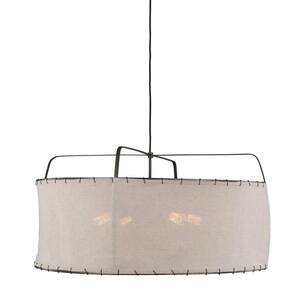 ED Ellen DeGeneres Crafted by Generation Lighting Dunne 34 in. W 4-Light Aged Iron Pendant with Sewn Natural Linen Shade