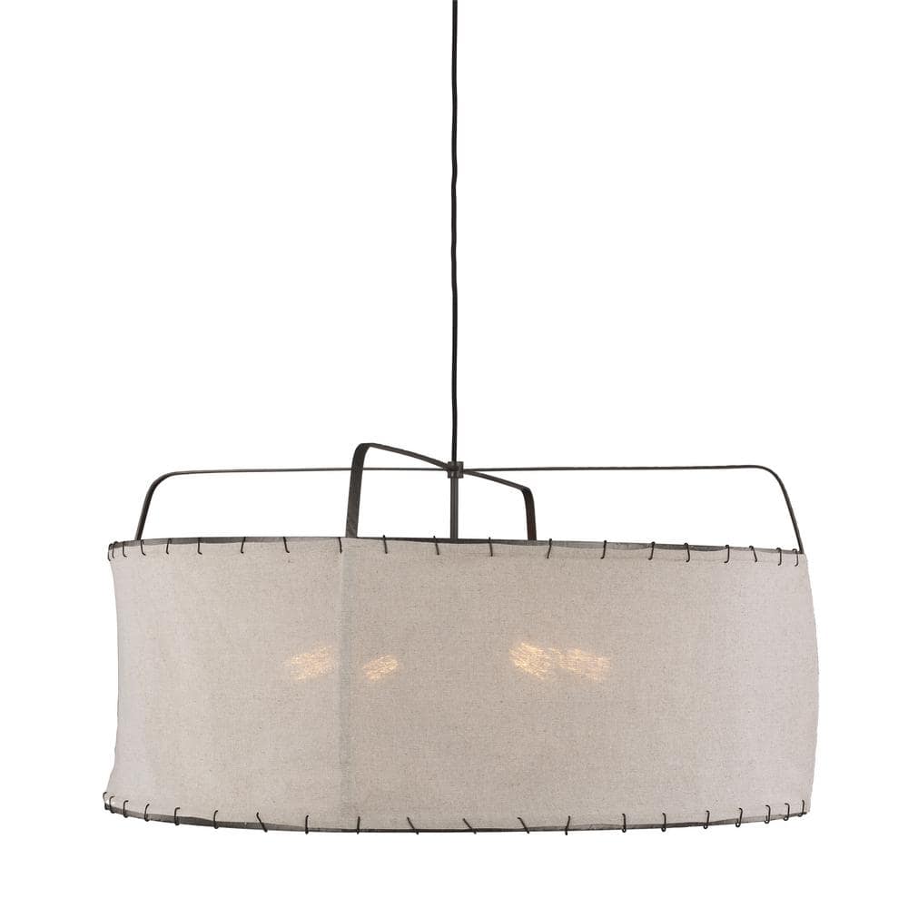 Ellen DeGeneres Aged Iron 34" Drum Pendant with Linen Shade