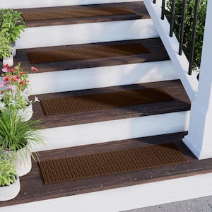 Waterhog Squares 8.5 in. x 30 in. PET Polyester Indoor Outdoor Stair Tread Cover (Set of 4) Dark Brown