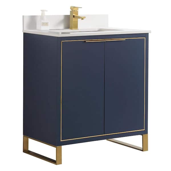 FINE FIXTURES Opulence 30 in. W x 18 in. D x 33.5 in. H Bath Vanity in Navy Blue with White Single sink Top