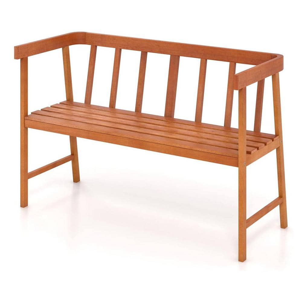 2-Person Natural Acacia Wood Outdoor Bench with Backrest and Armrests