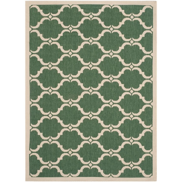 SAFAVIEH Courtyard Dark Green/Beige 4 ft. x 6 ft. Border Indoor/Outdoor Patio  Area Rug