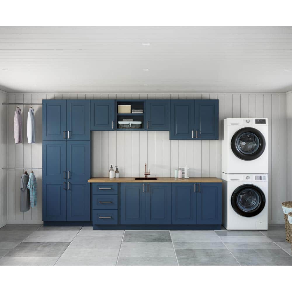 Greenwich Valencia Blue Plywood Shaker Stock Ready to Assemble Kitchen-Laundry Cabinet Kit 24 in. x 87 in. x 163 in.