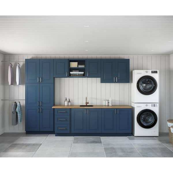 Greenwich Valencia Blue Plywood Shaker Stock Ready to Assemble Kitchen-Laundry Cabinet Kit 24 in. x 87 in. x 163 in.