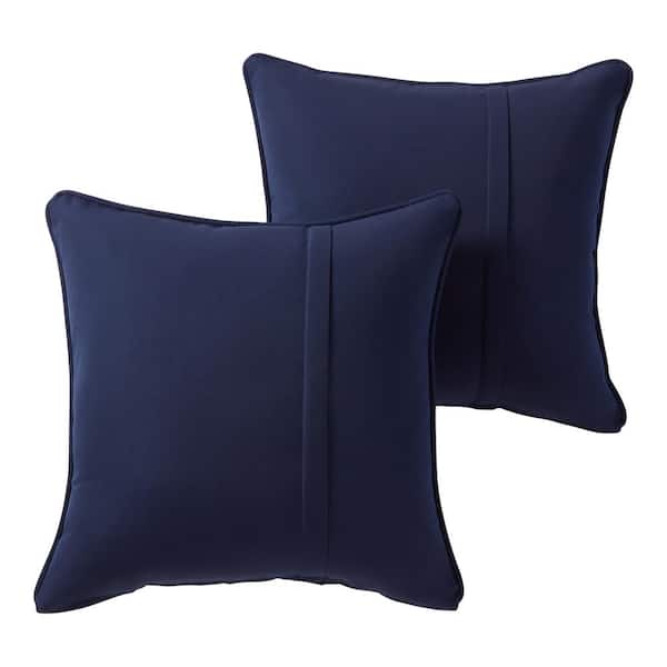 Greendale Home Fashions Sunbrella Navy Square Outdoor Throw Pillow with Pleat (2-Pack)