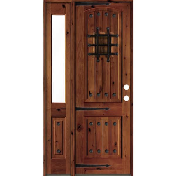 Krosswood Doors 44 in. x 96 in. Mediterranean Knotty Alder Left-Hand/Inswing Clear Glass Red Chestnut Stain Wood Prehung Front Door