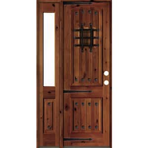 46 in. x 96 in. Mediterranean Knotty Alder Left-Hand/Inswing Clear Glass Red Chestnut Stain Wood Prehung Front Door