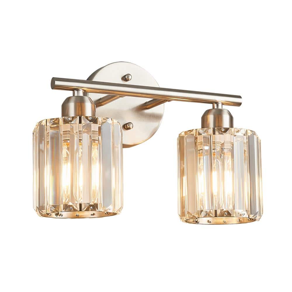 12.8 in.2-Light Nickel Clear Crystal Bathroom Vanity Light Over Mirror For Bathroom Dressing Table Bulbs Not Included price history on PriceWatchPro