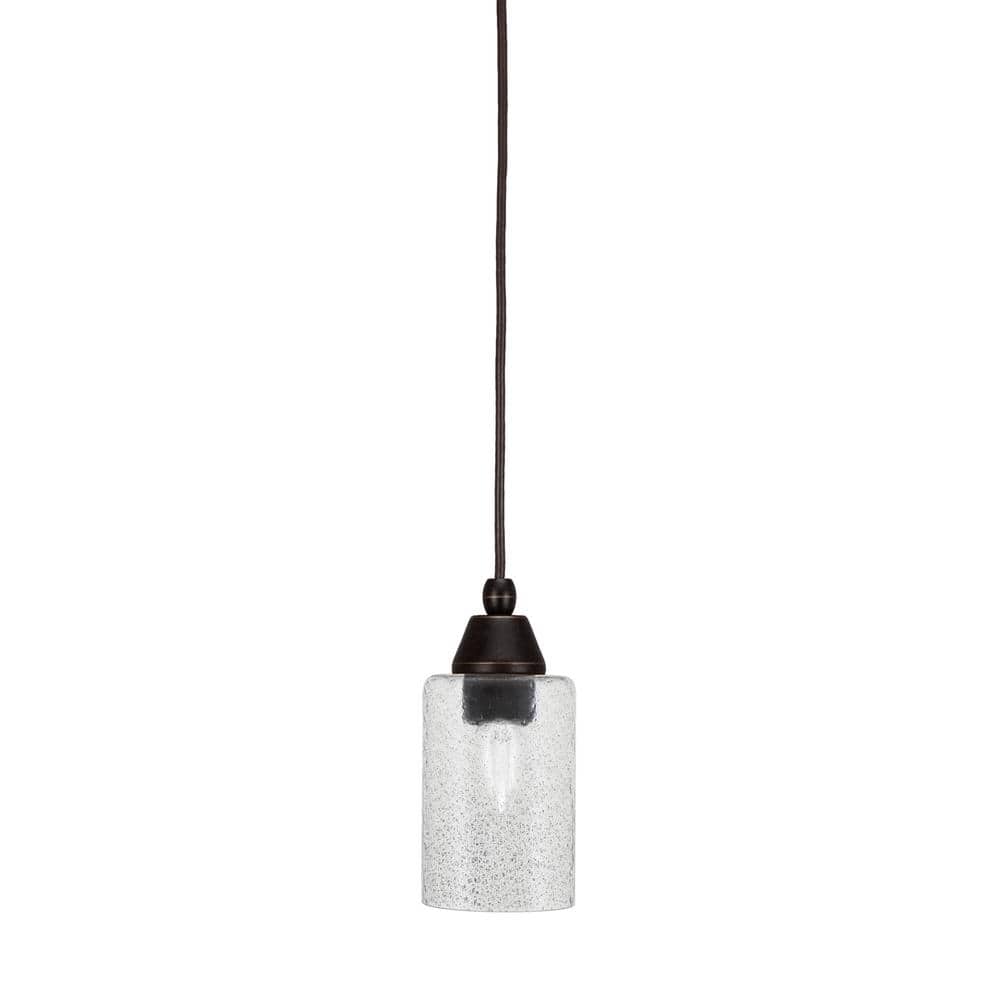 Bryson 4 in. 1-Light Dark Granite Cord Pendant Light with 4 in. Smoke Bubbl