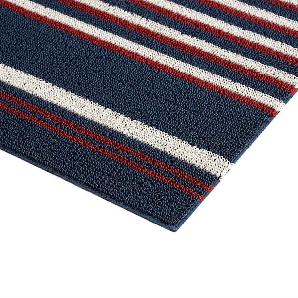Navy, Red and White Stripe 24 in. x 36 in. PVC Door Mat