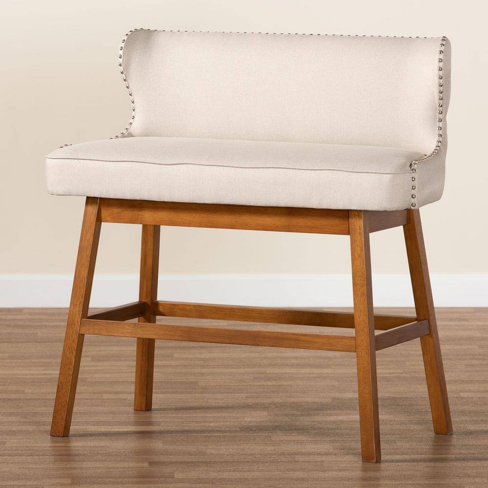 Light Beige Upholstered Walnut Wood Counter Stool