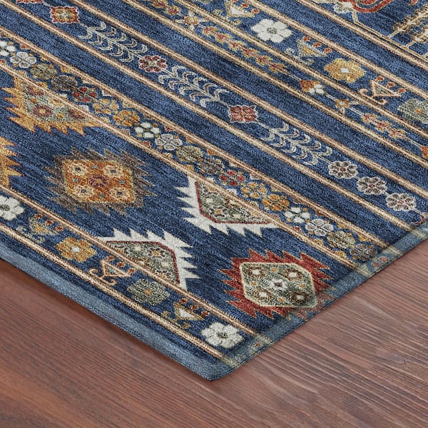 Mayfield Premium Machine Washable Abstract AMF2244 Navy 5 ft. x 7 ft. 6 in. Area Rug