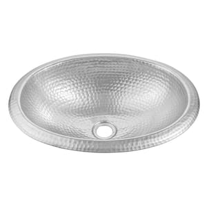 17 in. Hand Hammered Oval Drop-in Bathroom Sink in Silver