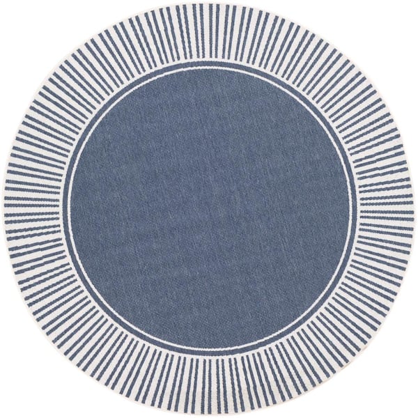 Livabliss Felix Navy 5 ft. 3 in. x 5 ft. 3 in. Round Solid Indoor/Outdoor Patio Area Rug