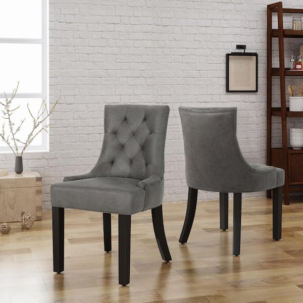 Hayden Traditional Tufted Back Slate Microfiber Dining Chairs (Set of 2)