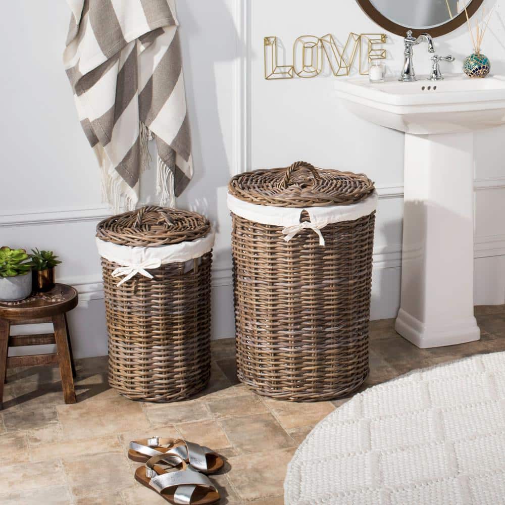 Natural Brown Rattan Laundry Baskets with Removable Lids