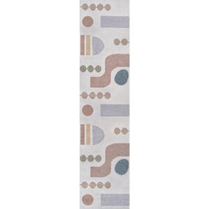 Cream/Multi 2 ft. x 8 ft. Riley Abstract Coastal Contemporary Machine-Washable Runner Rug