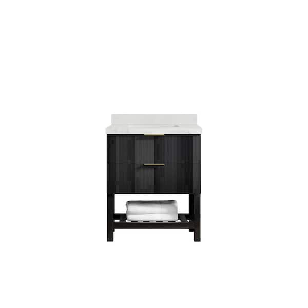 Willow Collections Catalina 30 in. W x 22 in. D x 36 in. H Bath Vanity in Black with 2" Calacatta Nuvo Top