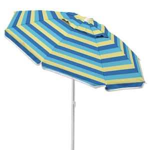 Ultimate 6.5 FT. Fiberglass Tilt Beach Umbrella in Blue Yellow Stripe