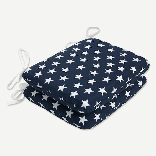Pillow Perfect 18.5 x 15.5 Outdoor Dining Chair Cushion in Blue/White (Set of 2)